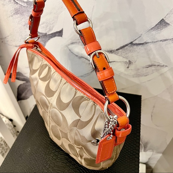 NWOT Coach SHOULDER BAG Canvas Purse with Coral Leather Strap - Picture 8 of 13